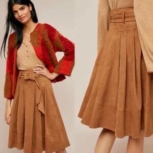 Anthropologie Akemi and Kim Brown Faux Suede
Pleated Midi Skirt